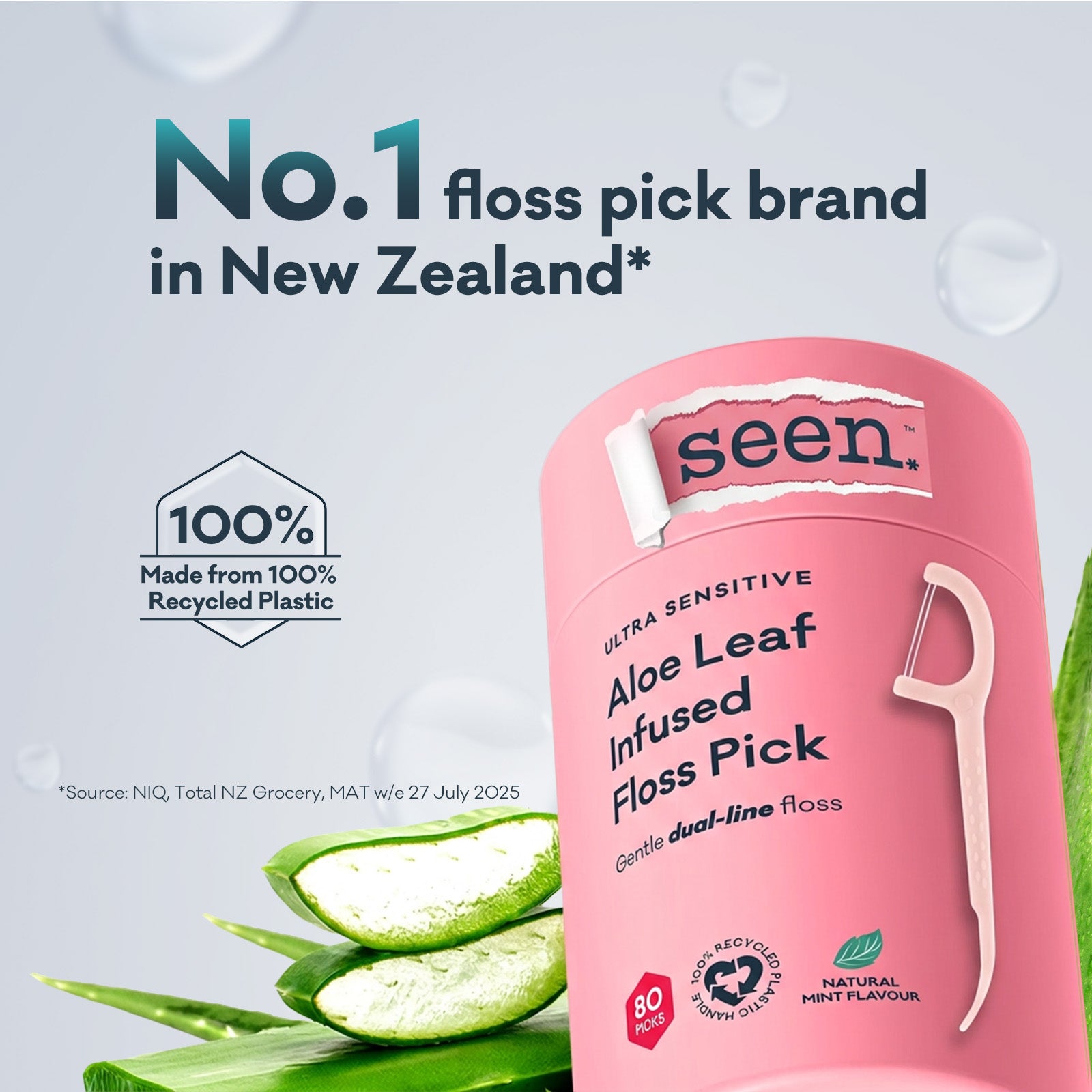 Seen Ultra Sensitive Aloe Leaf Infused Floss Pick 80 pk